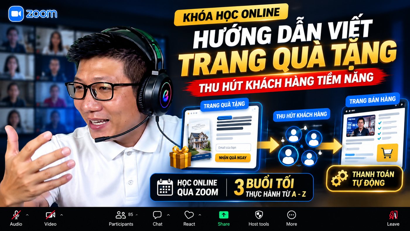 Khóa học online qua Zoom cùng KS. Ngô Đình Khuôn: hướng dẫn viết trang quà tặng thu hút khách hàng tiềm năng, trang bán hàng, thanh toán tự động — 3 buổi tối thực hành